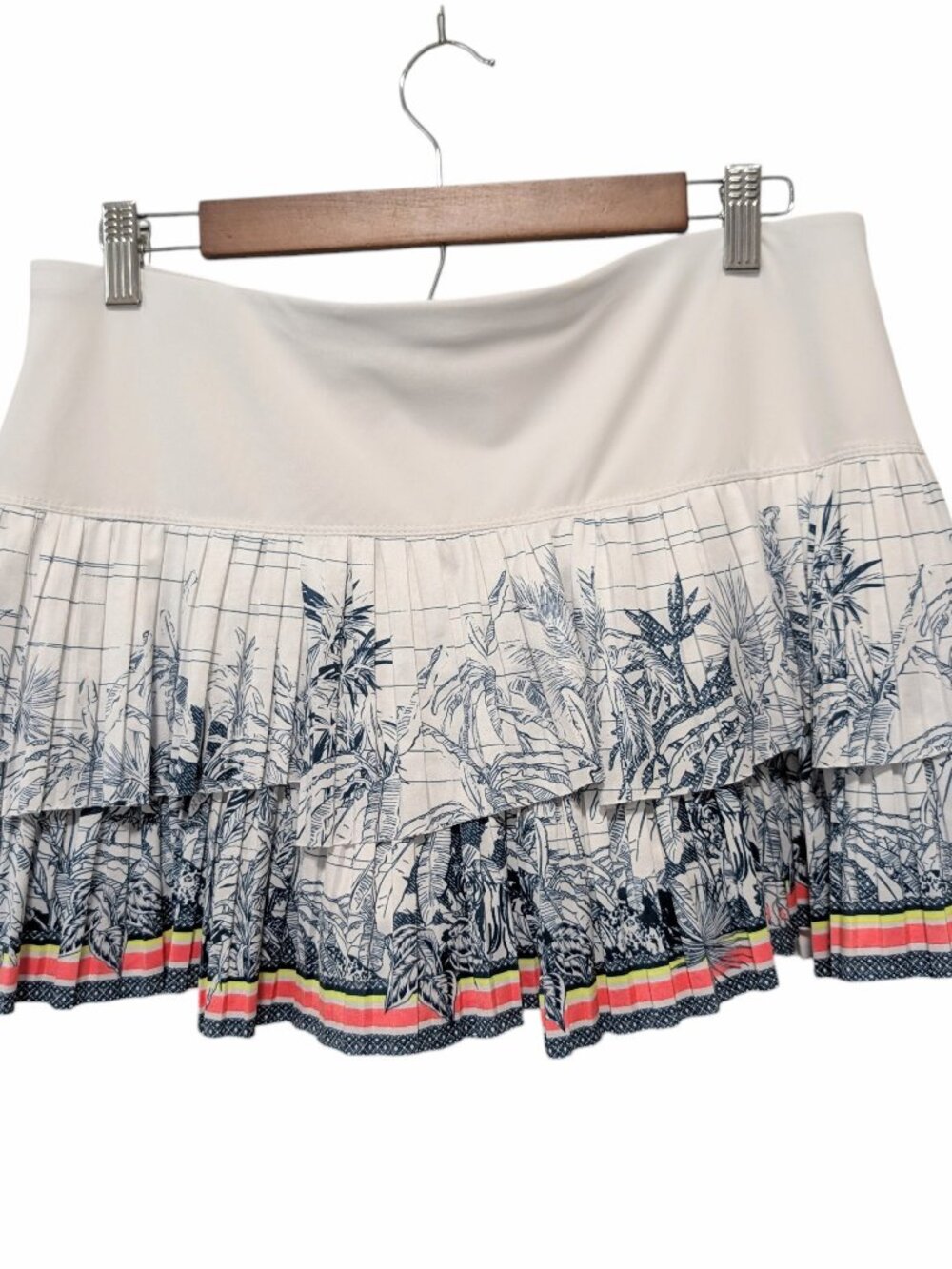Lucky In Love Sz XL White Palm D'Amour Palm Tree Tiger Pleat Tennis Skort Skirt